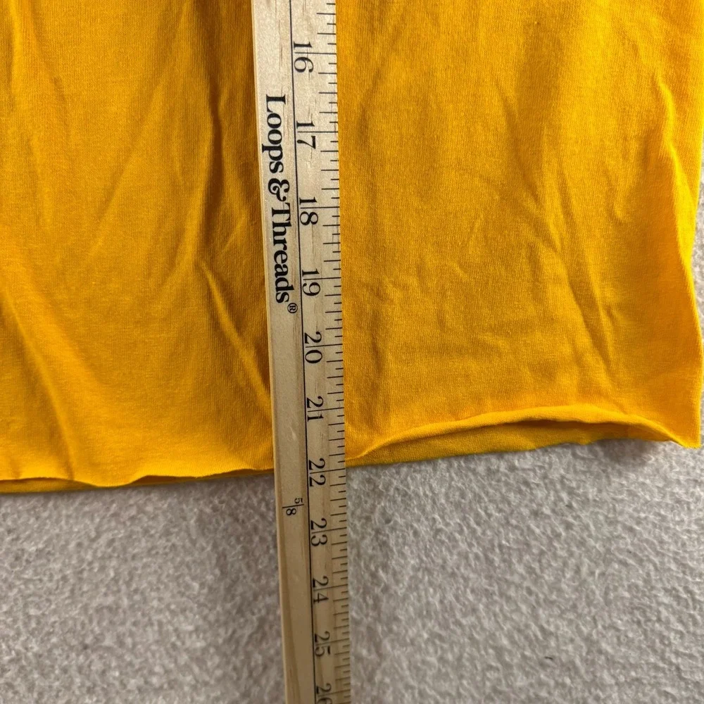 Chic & Cheerful Graphic Tee Womens Large Yellow Boxy Raw Hem Floral Chic Summer - Picture 5 of 6